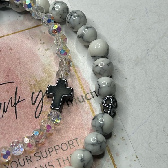 White Howlite & Crystal Cross Bracelet Set - Picture 3 of 3